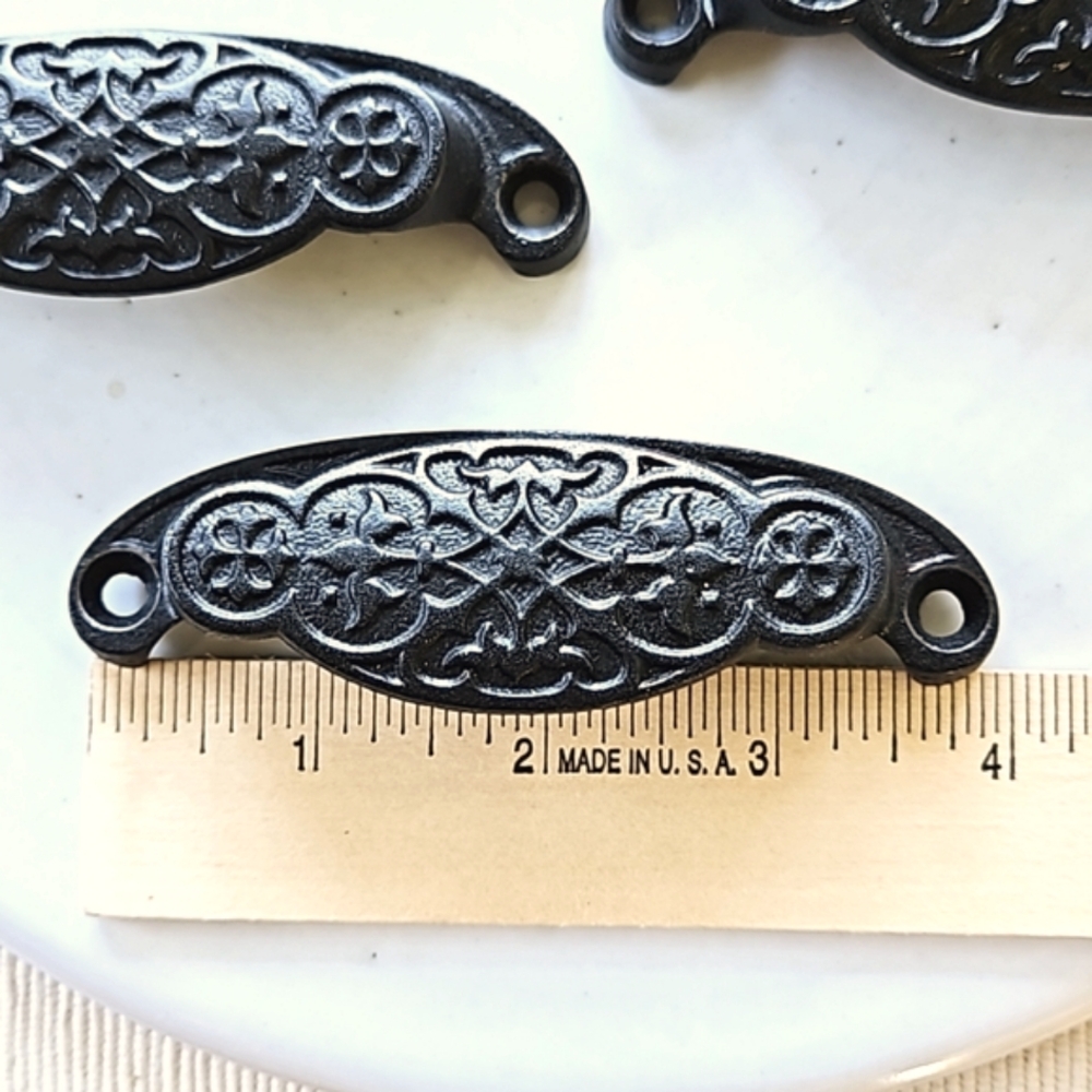 Antique Cast Iron Scroll Design Cabinet Drawer Pulls - Set of 4 - Picture 4 of 6
